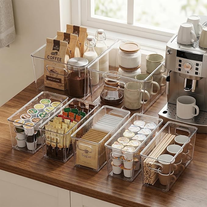 MOONEDGE Clear Plastic Storage Organizer Bins for Home Organization | Clear Bins for Organizing, Pantry Organizers and Storage, Kitchen, Fridge, Bathroom, Cabinet, Closet, Under-Sink, Laundry