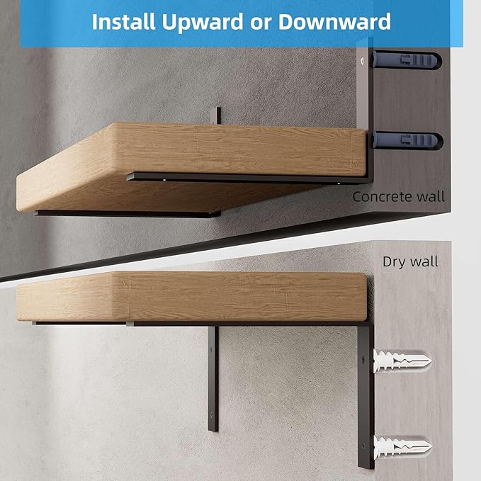 6-Pack Heavy Duty 6-Inch Black Shelf Brackets, L Shelf Bracket 6Inch for Floating Shelves, 1/5-Inch Thick