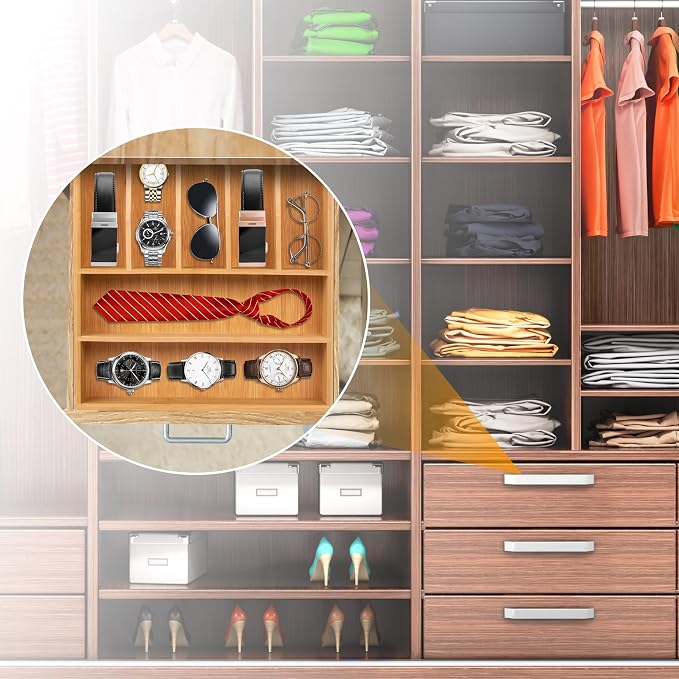 Bellsal Bamboo Silverware Drawer Organizer, Kitchen Utensil Drawer Organizers, 12"x15.7" Utensils Holder Cutlery Tray with Grooved Drawer Dividers for Kitchen Flatware Bedroom Office(7 Slot, Natural)