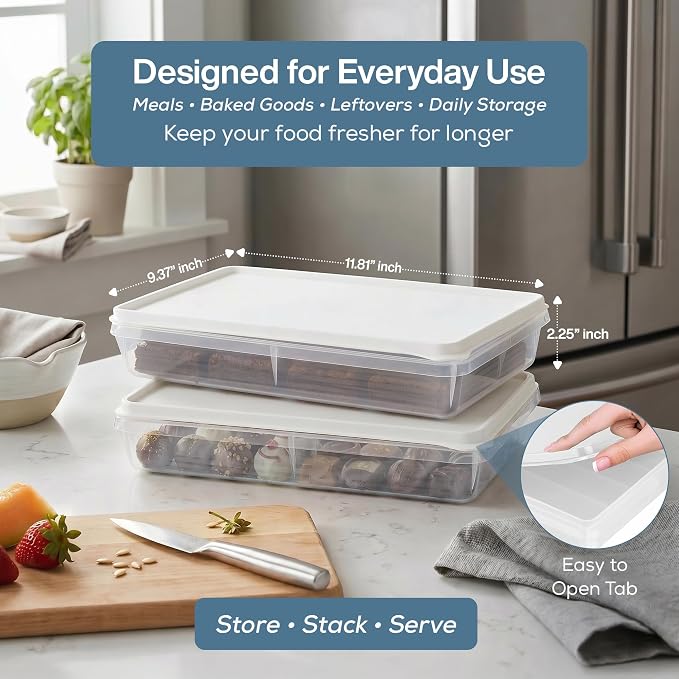 Deli Meat Containers with Lids – Set of 2 Deli Food Containers with Lids – Airtight Food Storage Containers for Cheese, Bacon, Fruits, Cookies – BPA-Free Stackable Deli Meat Container for Fridge