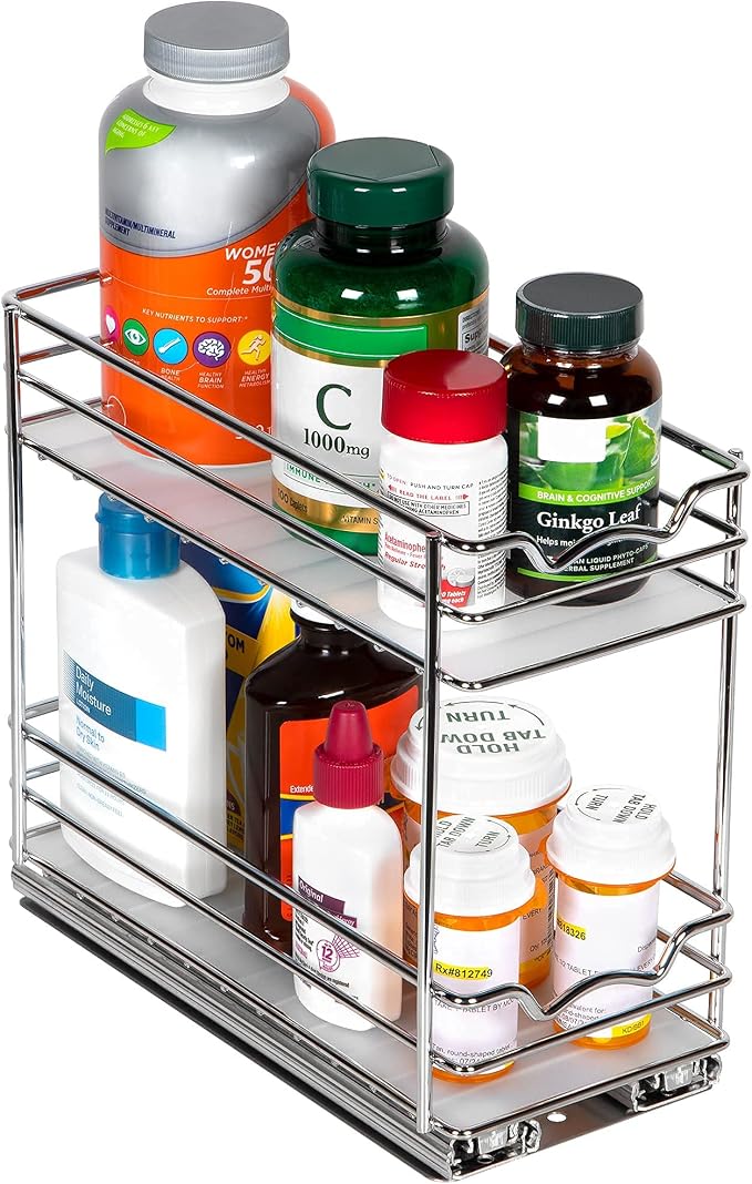 Pull Out Cabinet Organizer for Spices, Cans 4-1/2"W x 10-3/8"D x 8-7/8"H | Heavy Duty with Lifetime Limited Warranty, Pull Out Spice Rack, Cabinet Pull Out Shelf for Cans, Dishes, Etc, Easy to Reach