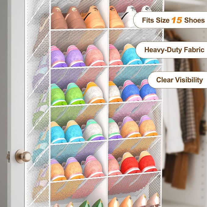 UVIAHOMI Over the Door Shoe Organizer for 20-30 Pairs, 10-Tier, White
