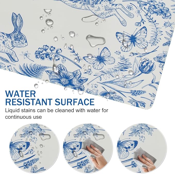L-SPOUTTO Blue Floral Desk Mat for Keyboard and Mouse,XXL Gaming Mouse Pad | Large 35.4x15.7in Non-Slip Rubber Base Keyboard Pad ,Waterproof Desktop Mat for Laptop Computer Work Home Office