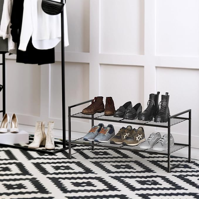 Simple Houseware 2-Tier Stackable Wire Shoes Rack, Black