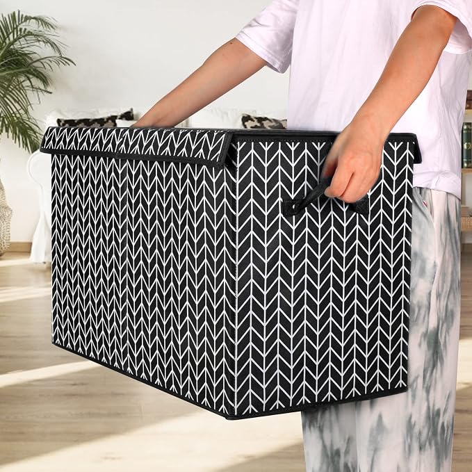 Mayniu Large Toy Box Chest with Lid, Kids Toy Storage Organizer Bins Basket for Living Room, Nursery, Closet, Bedroom, Playroom 25"x13" x16" (Black)