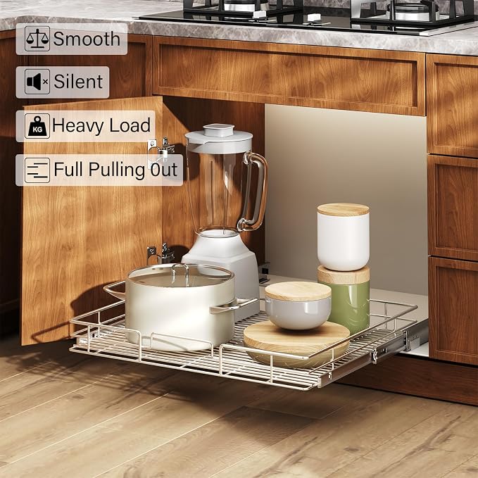 LOVMOR Pull Out Cabinet Organizer and Storage 30" W x 21½" D, Slide Out Shelves for Kitchen Cabinets