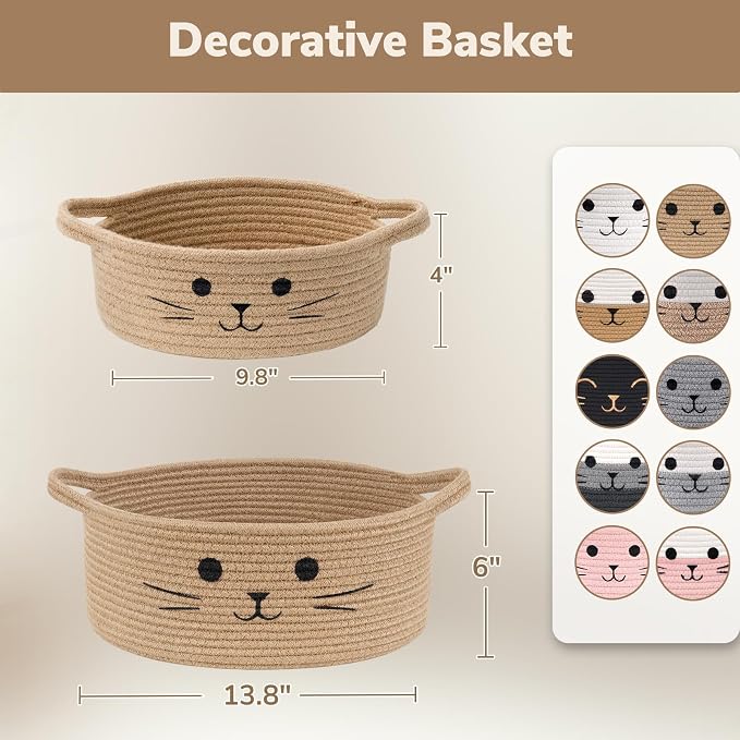 Cat Toy Basket, 13.8" x 6" Wicker Basket for Shelves Living Room, Medium Baby Gift Baskets for Nursery, Pet Dog Toy Box, Jute