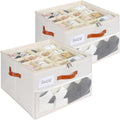 Shoe Organizer for Closet, Shoe Storage Box, Foldable Shoe Box with Adjustable Dividers and Clear Cover, Closet Shoe Organizer Fits up to 16-32 Pairs, Extra Storage Pocket for Socks (2 Pack)