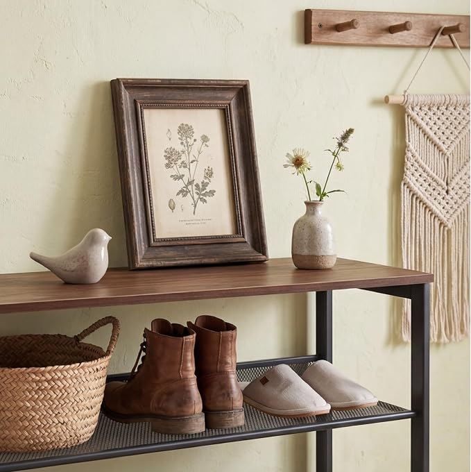 Garden 4 you Shoe Rack for Entryway 7 Tiers 11.8" D x 29" W x 52" H, Metal Shoe Rocks with Brown Wooden Tabletop, Angled Shoes Rack with Adjustable Mesh Shelves for Entryway Hallway Closet