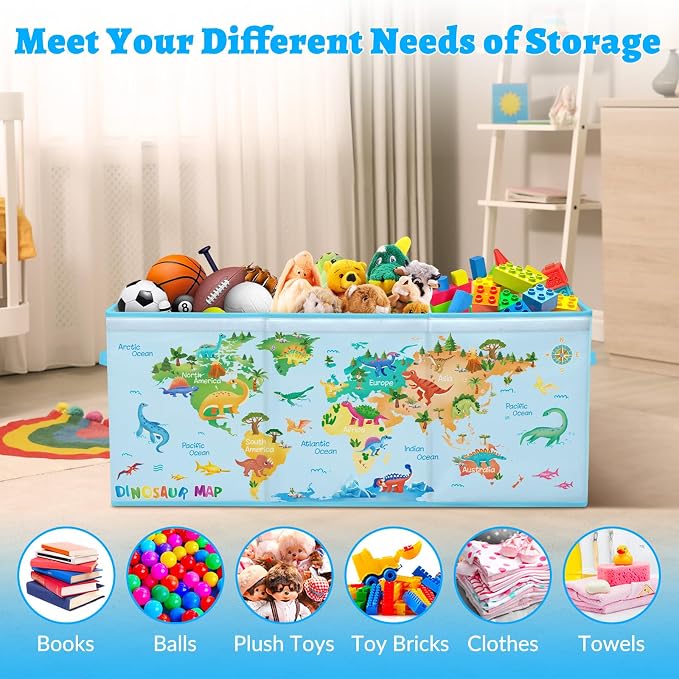 decalsweet Kids Toy Box Storage Chest Collapsible Storage Bin with Lids Handles for Boys Girls Toddler, Large Kids Toy Organizer Box for Kidsroom Bedroom Playroom Nursery,37.7"x12.5"x15.7"