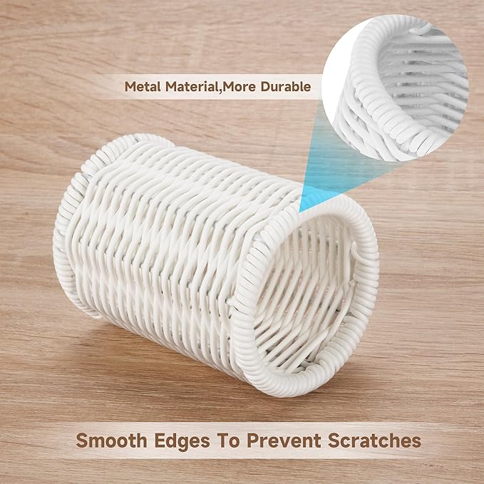 Rattan Jars, Cotton Pad Floss Jar Bathroom Vanity Desk Storage | Hand tight woven solid structure, lightweight & sturdy,Waterproof, easy wipe & rinse clean,fit vanity countertop & washstand
