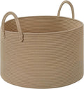 67L Large Woven Blanket Basket, Cotton Rope Baby Laundry Hamper with Handles, Kids Toy Basket for Classroom & Nursery, Soft Round Stuffed Animal Storage, Dog Toy Bin - 20"x13", Brown