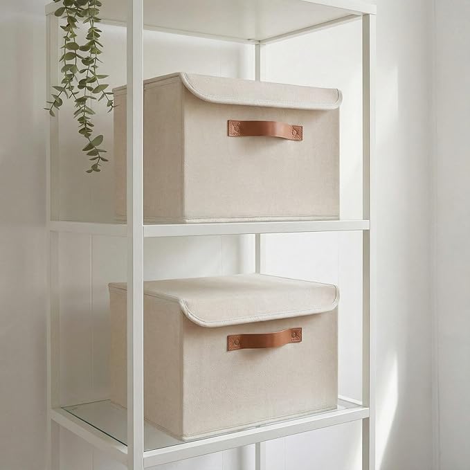 ZICOTO Decorative Linen Storage Boxes with Lids - Large Set of 2 Organizer Bins for Your Home Decor - The Perfect Container to Safely Store Photos, Documents and Memory Box Keepsakes in Style