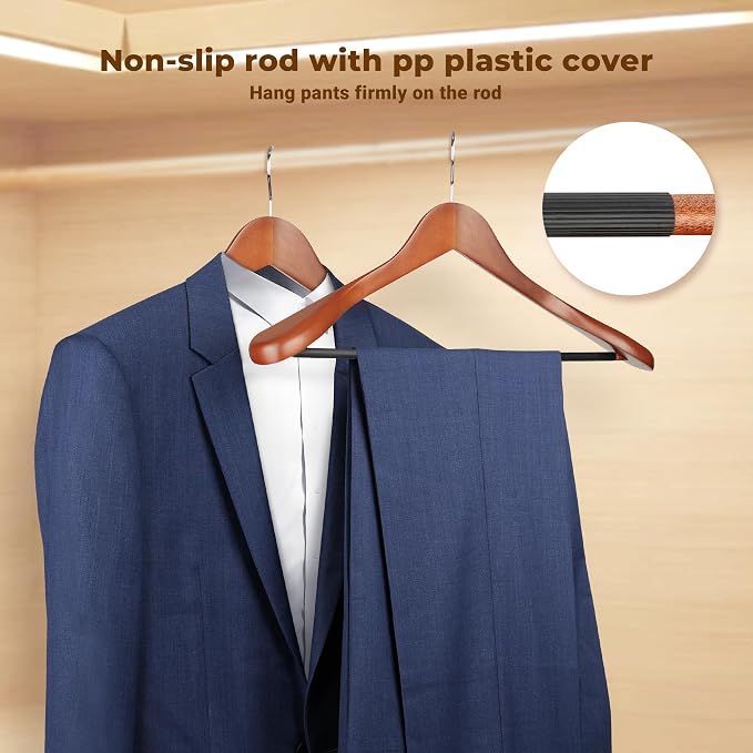 Coat Hanger 8-Pack, MEQUTION Wood Hangers Trouser Hangers Extra Wide Shoulder Wooden Hangers for Heavy Coat, Sweater, Skirt, Suit, Pants, Retro Finish (Walnut)
