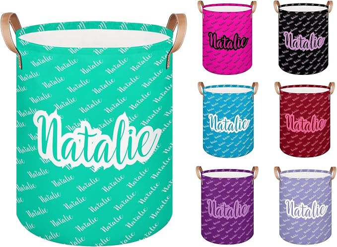 Personalized Laundry Basket, Custom Gift Laundry Hamper, Collapsible Nursery Waterproof Laundry Baskets, Dirty Clothes Toy Hamper with Handles Name Blue Green