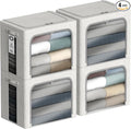 4 Pack Clothes Storage Bins with Metal Frame - 36L Stackable Storage Box with Lid，Foldable Storage Container Organizer for Clothes，Linen Fabric Storage Box with Clear Window＆Zippers＆Handles