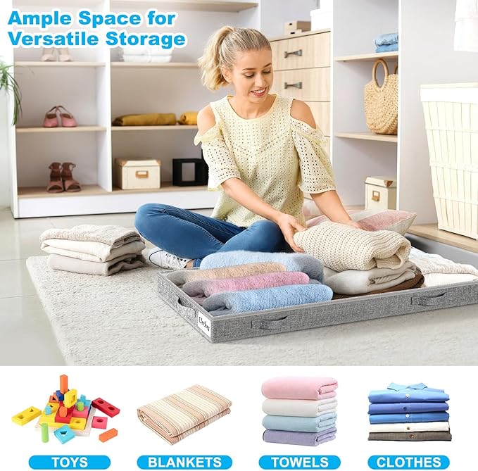 5 Inch Low Profile Under Bed Storage Drawer 2 Pack, Lightweight Underbed Clothes Storage Container Bins With NO STURCTURE, Shallow Storage Bag for Dorm & Home, With Clear Lids & Water-Resistant Fabric