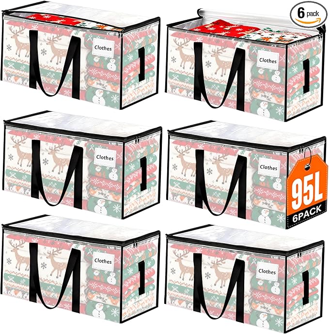 Oversized 6 Pack Moving Bags with Reinforced Handles,Heavy-Duty Moving Boxes with Zippers & Carrying Handles,Foldable Storage Totes For Space Saving,Transparent Storage Bags for College Dorm,Traveling
