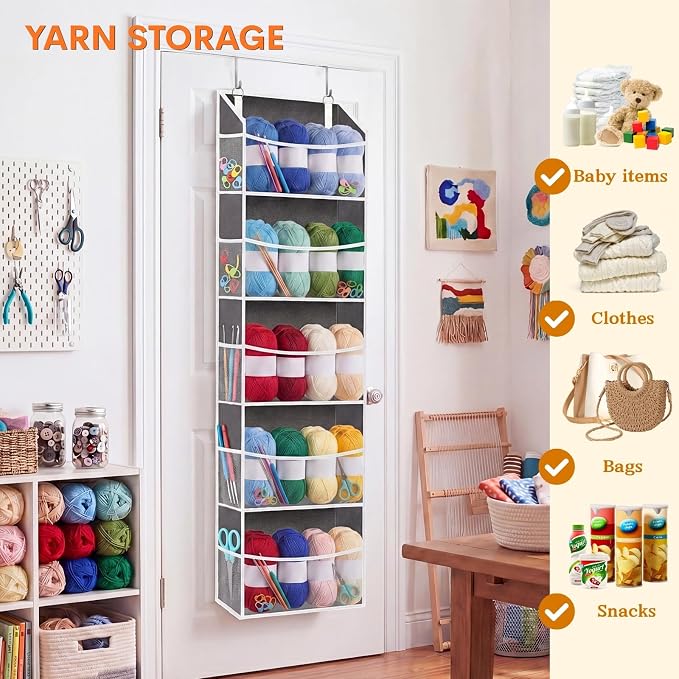 Ofiray-home Over Door Organizer with 5 Large Pockets | 5 Transparent Front Pockets & 10 Mesh Side Pockets, 50 lbs Weight Capacity Hanging Storage for Toys, Shoes, Diapers, Pantry