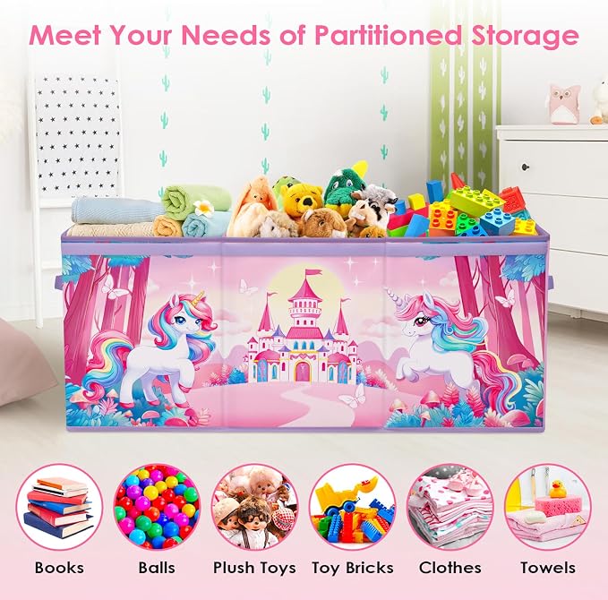 Large Toy Box Chest Organizer with Flip Lid for Kids, Collapsible Oxford Toy Storage Box with Handles for Boys Girls, Sturdy Waterproof Storage Organizer for Bedroom Playroom Nursery, 37.7×12.5×15.7''