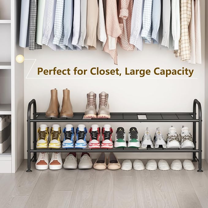 LINZINAR Shoe Rack 2 Tier Storage Organizer for Closet Entryway Metal Black