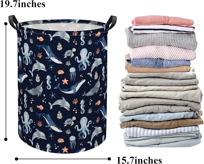 Ocean Baby Laundry Basket Baby Hamper for Nursery Girl Kids Soccer Hamper Cute Kids Toys Storage Bin Organizer Ocean Room Decor for Home(Blue Ocean)