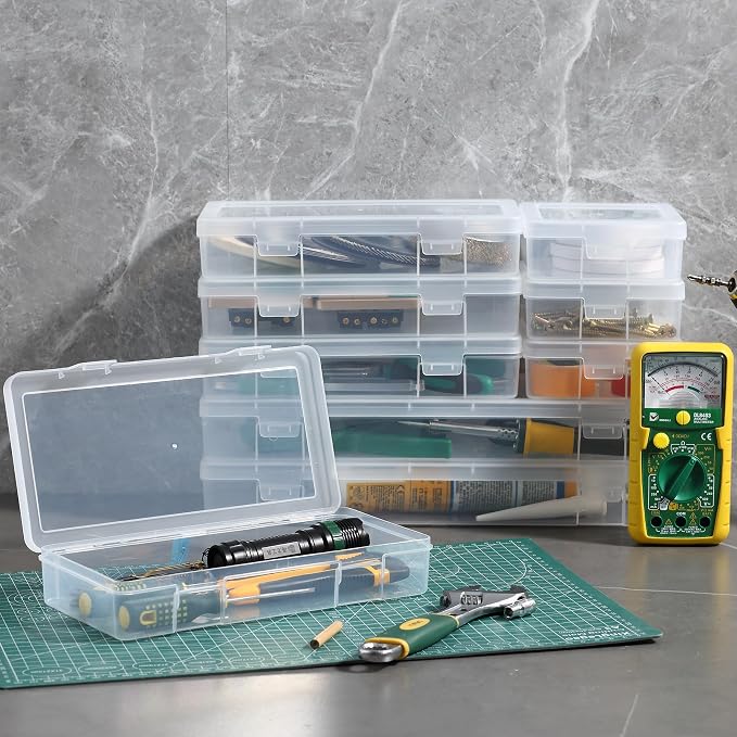 9 Pack Medium Clear Plastic Storage Boxes with Lids, Craft Jewelry Life Item Organizer for Puzzles, Pens, Rings, Needle and Thread, Nail Polish, Remote Controls