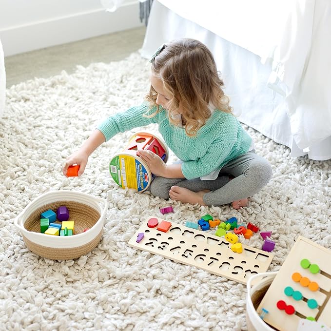5-Piece Round Woven Cotton Rope Storage Baskets for Organizing, Small Shallow Nesting Set for Montessori Toys, Entryway Catchall, Fruit Bowl, Key Tray, Remote Holder, Nursery & Pet Toys