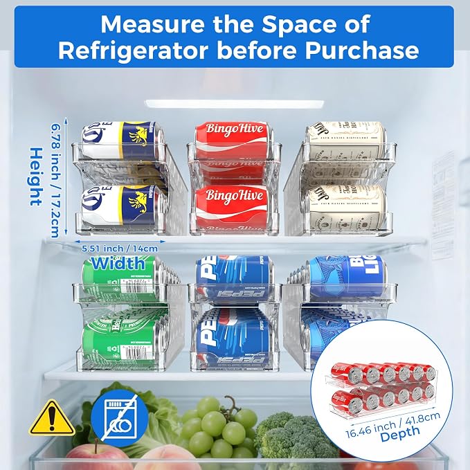 2 Pack Rolling Soda Can Dispenser for Refrigerator Soda Can Organizer for Beer Soda Refrigerator Pop Can Organizer for Fridge 12 Standard Size 11.15oz, 12oz, 330ML, 355ML Cans Holder Storage
