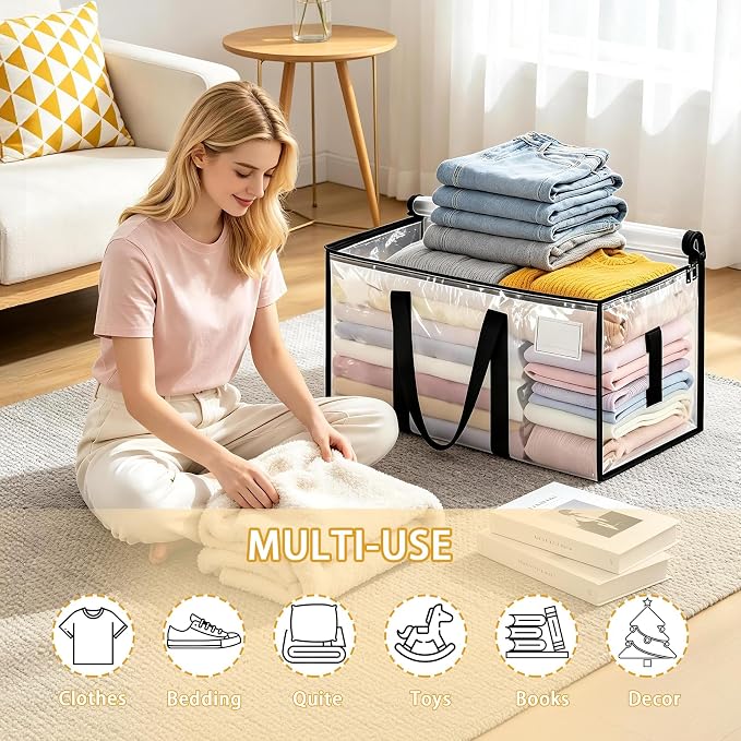 Oversized 6 Pack Moving Bags with Reinforced Handles,Heavy-Duty Moving Boxes with Zippers & Carrying Handles,Foldable Storage Totes For Space Saving,Transparent Storage Bags for College Dorm,Traveling