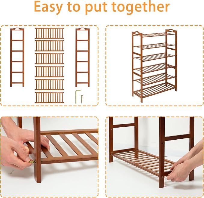 6 Tier Bamboo Shoe Rack, Free Standing Shoes Rack Shoe Shelf Shoe Organizer for Closet, Entryway, Bedroom, Living Room, Front Door, Studio, Bathroom