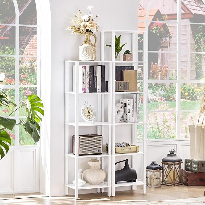 YUFAM 54in Tall Bookshelf 5-Tier Small Narrow Bookcase, Skinny Book Shelf for Small Space, Farmhouse Slim Shelf with Storage, Wood Freestanding Display Thin Bookshelves for Living Room, Office, White