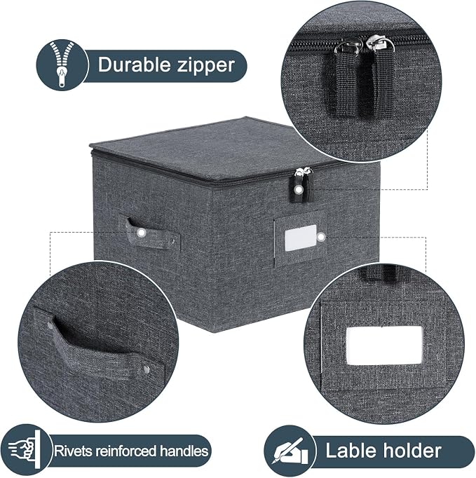 China Storage Containers Hard Shell Inside 13" W x 8" H, Charger Plate Storage Containers for Dishes, Dinnerware with 24 Felt Dividers, Hold 24 Plates, Stackable (2 Pack Grey)