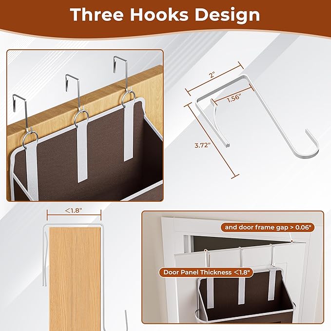 5 Tier Over The Door Organizer - Large Capacity Behind Door Hanging Shelves with 10 Mesh Pockets and Clear Windows, Closet Organizers and Storage for Bathroom, Bedroom, Nursery, Brown