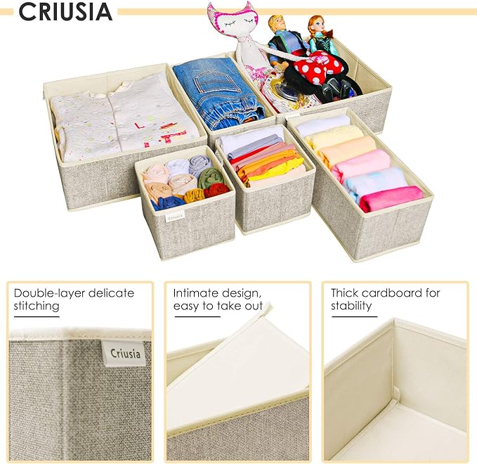 12 Pack Drawer Organizers for Clothing, Foldable Clothes Storage Box Closet Dresser Drawer Organizers Dividers, Bedroom Organization Fabric Bins for Baby Clothes Underwear Sock Bra Ties (Beige)