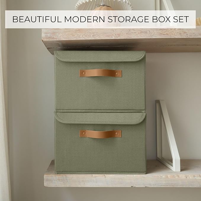 ZICOTO Decorative Linen Storage Boxes with Lids - Large Set of 2 Organizer Bins for Your Home Decor - The Perfect Container to Safely Store Photos, Documents and Memory Box Keepsakes in Style
