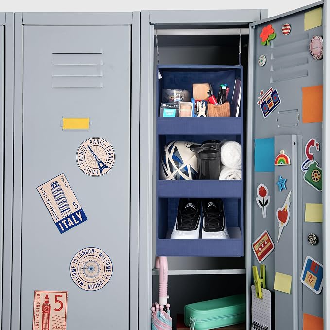 GRANNY SAYS 3-Shelf Closet Organizers and Storage, Foldable Hanging Closet Organizer, Closet Hanging Shelves with 2 Metal Hooks, Leak-Proof Hanging Organizer for Closet, Navy, 2-Pack