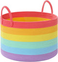 67L Large Rainbow Blanket Basket, Cotton Rope Baby Laundry Hamper with Handles, Kids Toy Basket for Classroom & Nursery, Soft Round Stuffed Animal Storage, Dog Toy Bin - 20"x13", Rainbow
