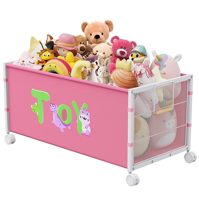 120L Kids Extra Large Toy Box with Wheels & Handle, 33.1” x 16.5” x 14.6” Big Toy Chest for Boys Girls, Toy Storage Organizer for Living Room Area, Playroom(Pink, 1PC)
