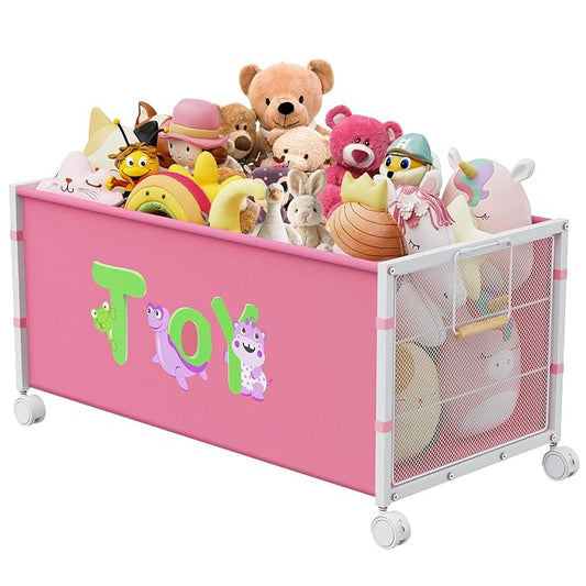 120L Kids Extra Large Toy Box with Wheels & Handle, 33.1” x 16.5” x 14.6” Big Toy Chest for Boys Girls, Toy Storage Organizer for Living Room Area, Playroom(Pink, 1PC)