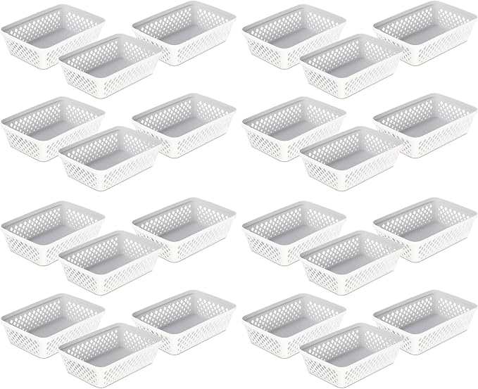 Glad Plastic Storage Basket Set - Multipurpose Drawer Trays, Kitchen Pantry Containers, and Bathroom Bins - Medium Organizers, White, 6 Count (Pack of 4)