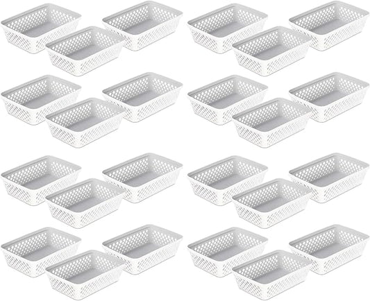 Glad Plastic Storage Basket Set - Multipurpose Drawer Trays, Kitchen Pantry Containers, and Bathroom Bins - Medium Organizers, White, 6 Count (Pack of 4)