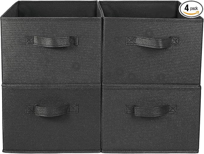 JAKAGO Fabric Storage Bins set of 4 Rectangle Storage Baskets with Handle Foldable Closet Organizer for Clothes Towel bedding Books Collapsible Clothing Container for Shelves Bedroom(Black High)