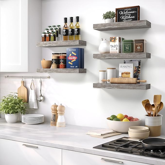 Sorbus Floating Shelves for Wall – 16 Inch Floating Shelf for Kitchen, Bedroom, Living Room, Bathroom, Home & Wall Decor - Mounted Bathroom Shelves with Invisible Brackets (Grey, 2 Pack)
