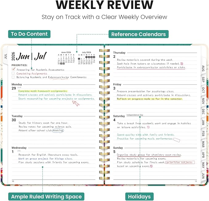 Planner 2026-2027, Hardcover Monthly and Weekly Academic Planner July 2026 - June 2027, Teacher and Student Calendar Agenda Book with Tabs, A5 (6.3" x 8.5"), Ideal for School and Office, Cat Beach