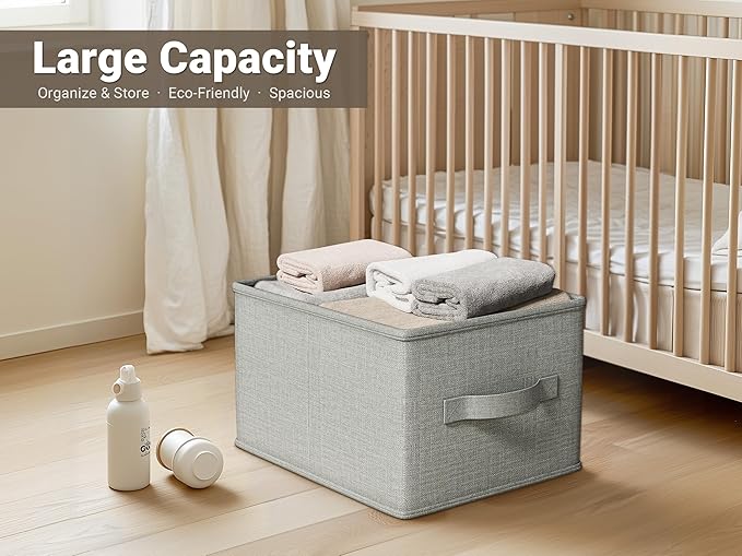 LayerSpace 3 Pack Fabric Storage Bins for Shelves | 11.5x8.75x6.5in Closet Storage Baskets | Collapsible Storage Bins | Fabric Closet Organizers with Handles | Light Gray