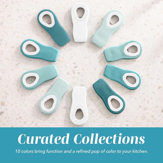 COOK WITH COLOR Bag Clips with Magnet- Food, Chip, Bag Clips for Food Storage with Airtight Seal Grip for Bread, Snack and Food Bags (Light Blue Ombre, Pack of 10)