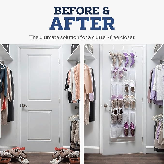 ZOBER Over the Door Shoe Organizer, 24 Pockets - Hanging Shoe Rack W/Mesh Pockets to Store Shoes, Towels, Snacks, Toys - Closet, Pantry Storage