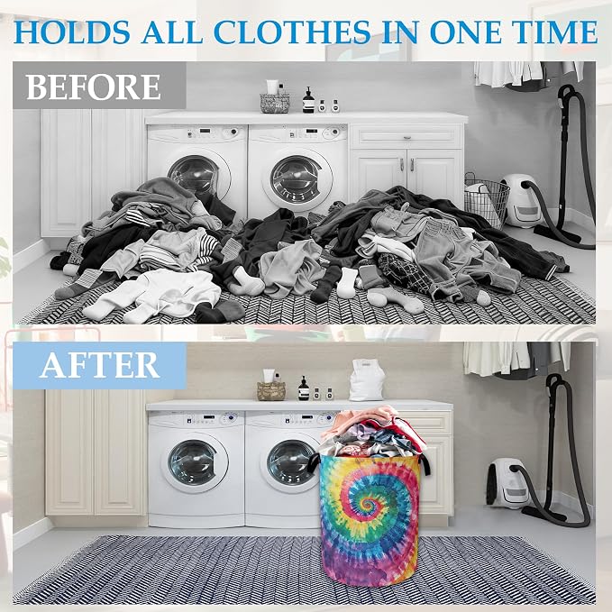 Tie Dye Laundry Basket Collapsible Laundry Hamper Clothes Storage Bin for Bathroom Bedroom Room Decor 16" X 20.8"