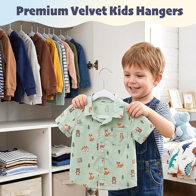 HOUSE DAY 11 Inch Velvet Baby Hangers 50 Pack White, Premium Kids Hangers for Children, Infant & Toddler Clothes, Durable Non Slip Small Baby Felt Hanger for Closet, Ideal for Everyday Use